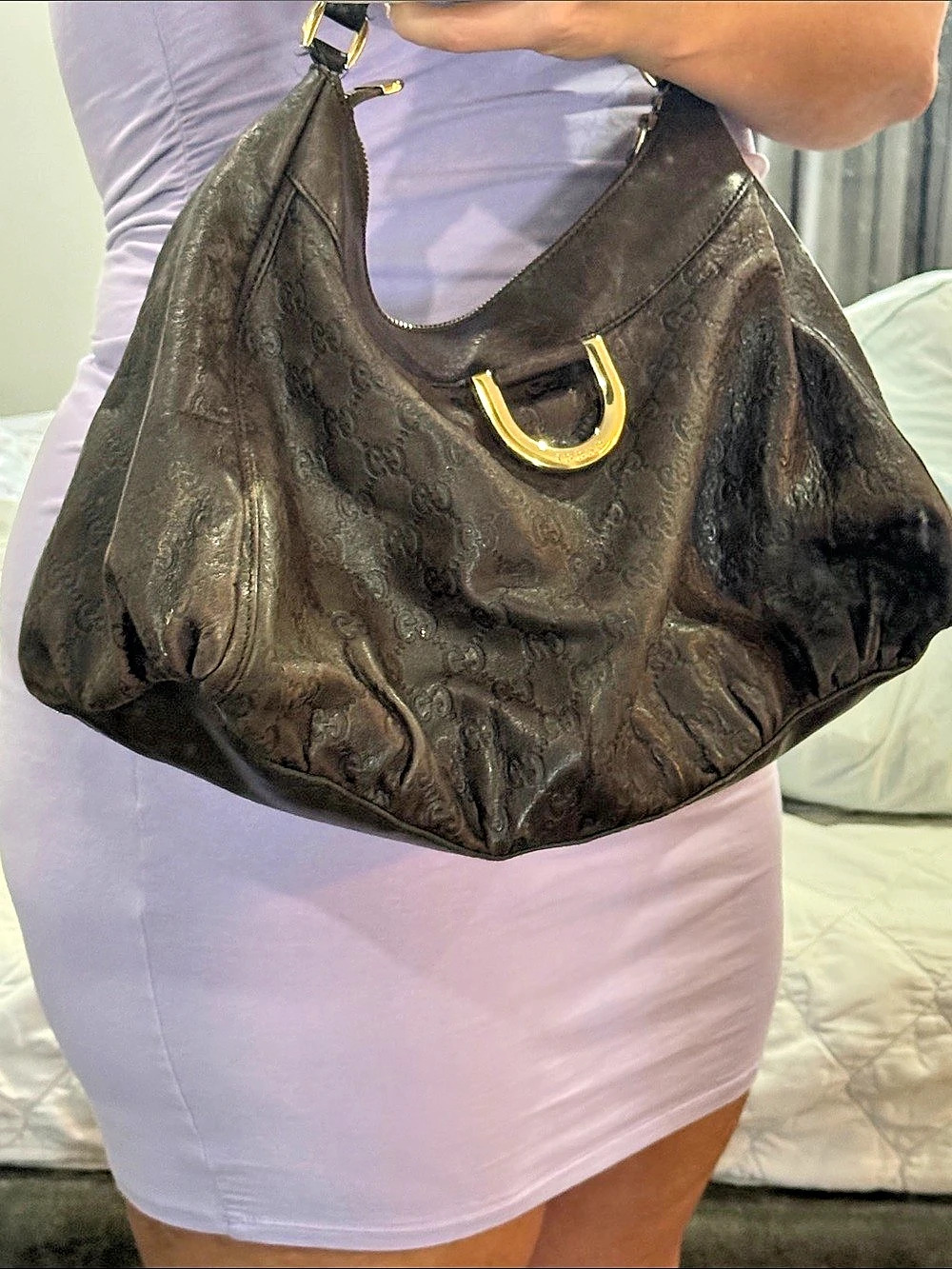 Gucci Abbey Guccissima D-Ring Hobo Bag Brown